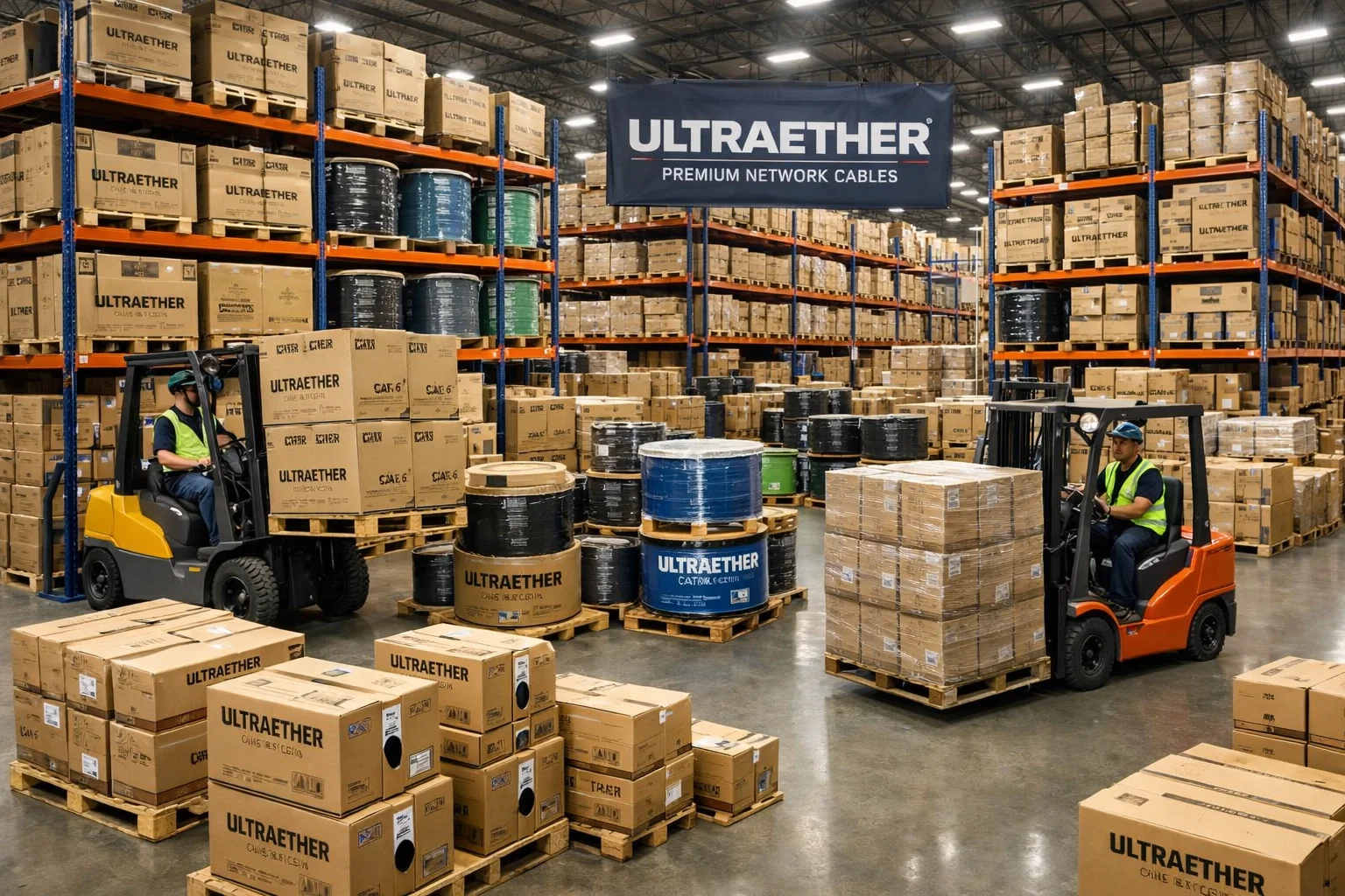 Professional dealership warehouse with cable inventory organization